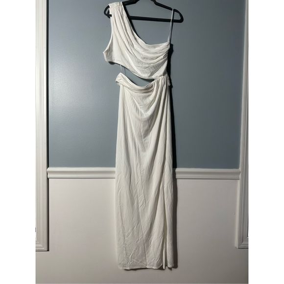 New Ronny Kobo  White Cutout One Shoulder Slit Maxi Dress Aido Dress Sz XL - Picture 6 of 9